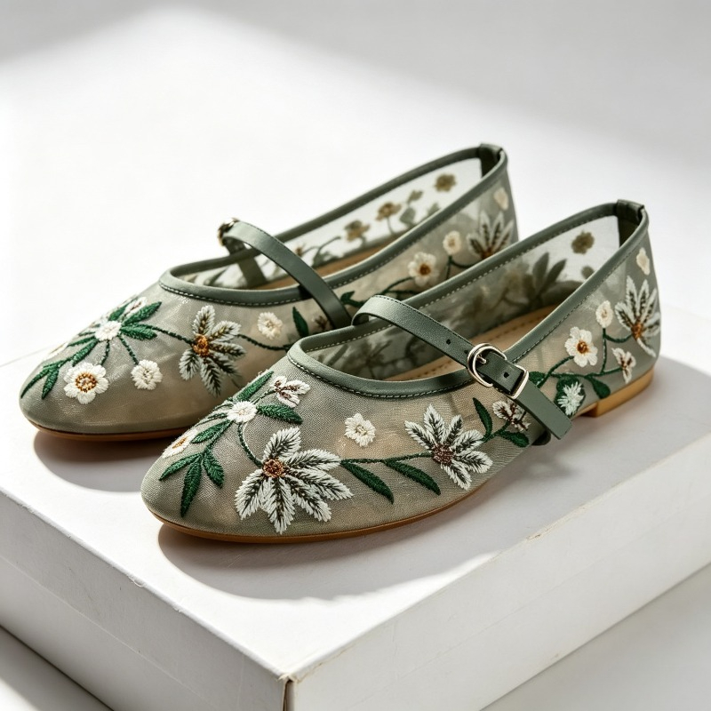 Ethnic Fashion Design - Siatkowe haftowane rekreacyjne mieszkania baletowe damskie